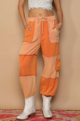 POL Drawstring Pocketed Contrast Jogger Pants CHILL RED OutfitFlow